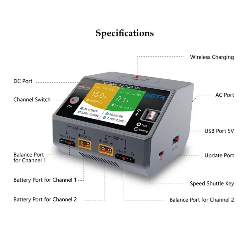 Chargeur sans fil double canal - Hota D6 Pro Dual Lipo Charger avis et prix